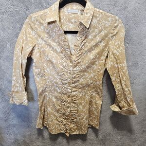 New York & Company Beige and White Floral Button-Down Shirt